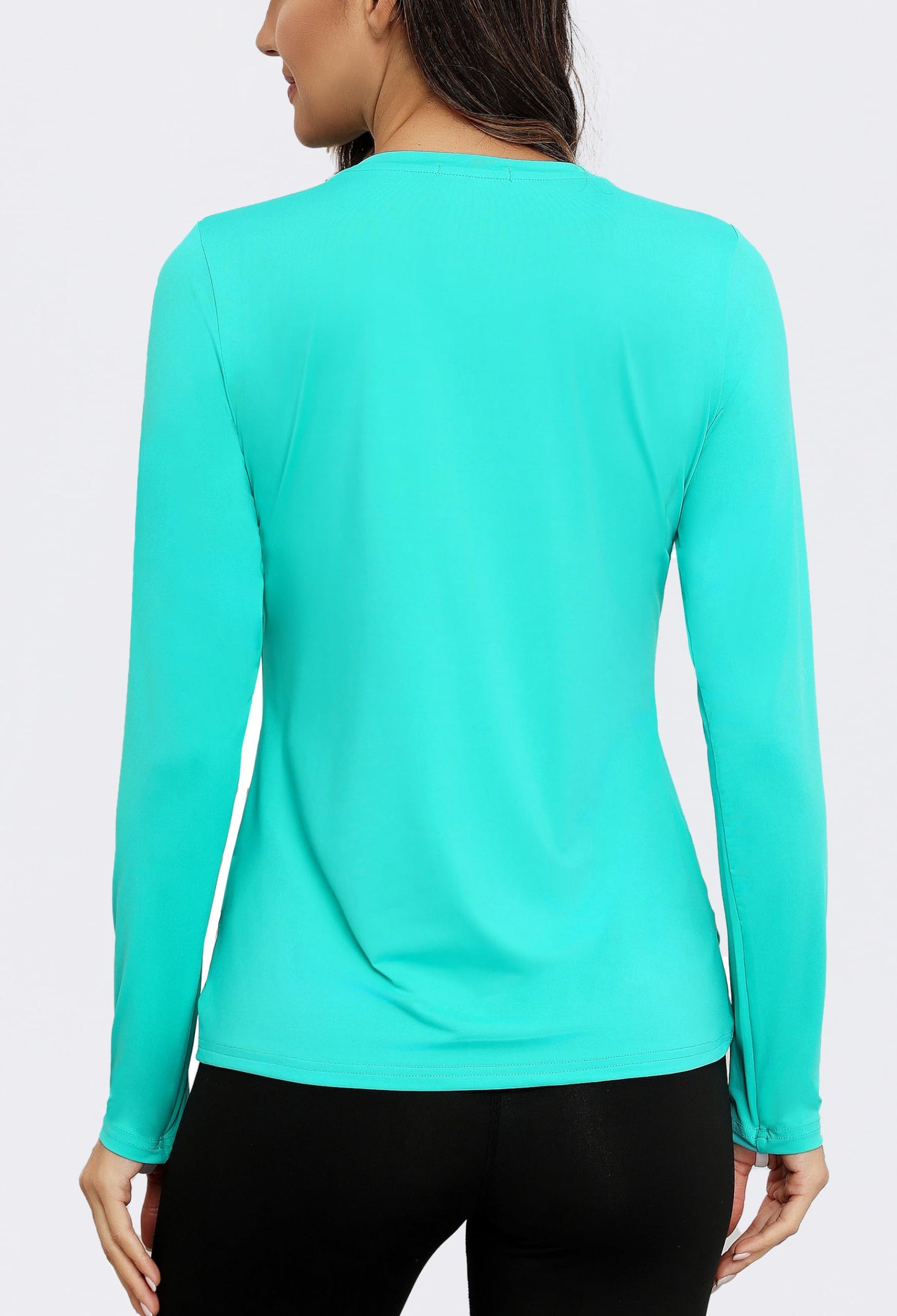 PINSPARK Women Sun Shirts Long Sleeve UPF 50+ Workout Tops with Thumbholes Moisture Wicking Hiking Top 2024, Turquoise XL