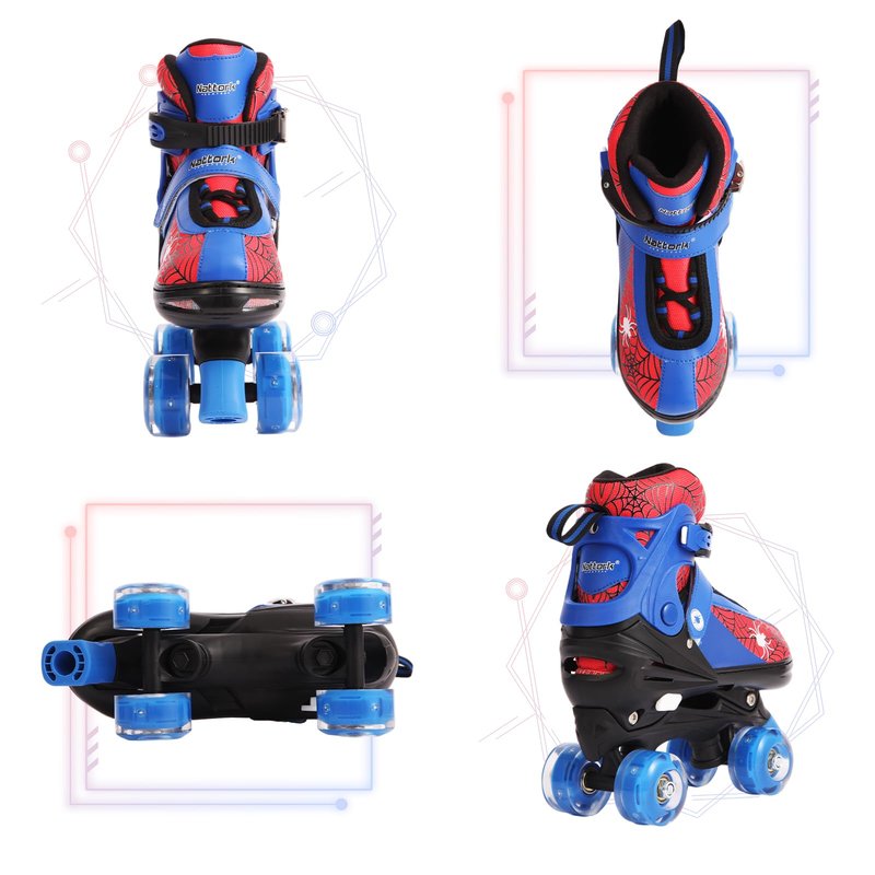 Nattork Kids Roller Skates for Boys Girls, 4 Sizes Adjustable Quad Skates with Light up Wheels,Birthday Gift for Boys Kids Beginners Indoor Outdoor Blue S