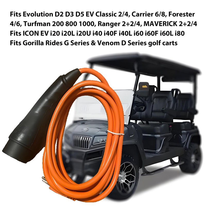 RQG 48V Golf Cart Charger Cord, 10FT 120V 3-Pin Golf Cart Charger Power Cord Cable Assembly Replacement Fits ICON EV Evolution D5 Maverick Golf Cart Accessories, Part 2.04.0620