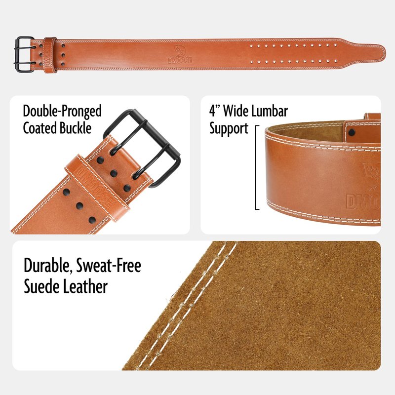 DMoose Weight Lifting Belts for Men Genuine Leather for Men and Women, 4 Inch Wide, Adjustable Buckle, 5MM Thick for Weightlifting, Workout, Gym, Squat, Deadlift, Great Lower Back Support (Brown XL)