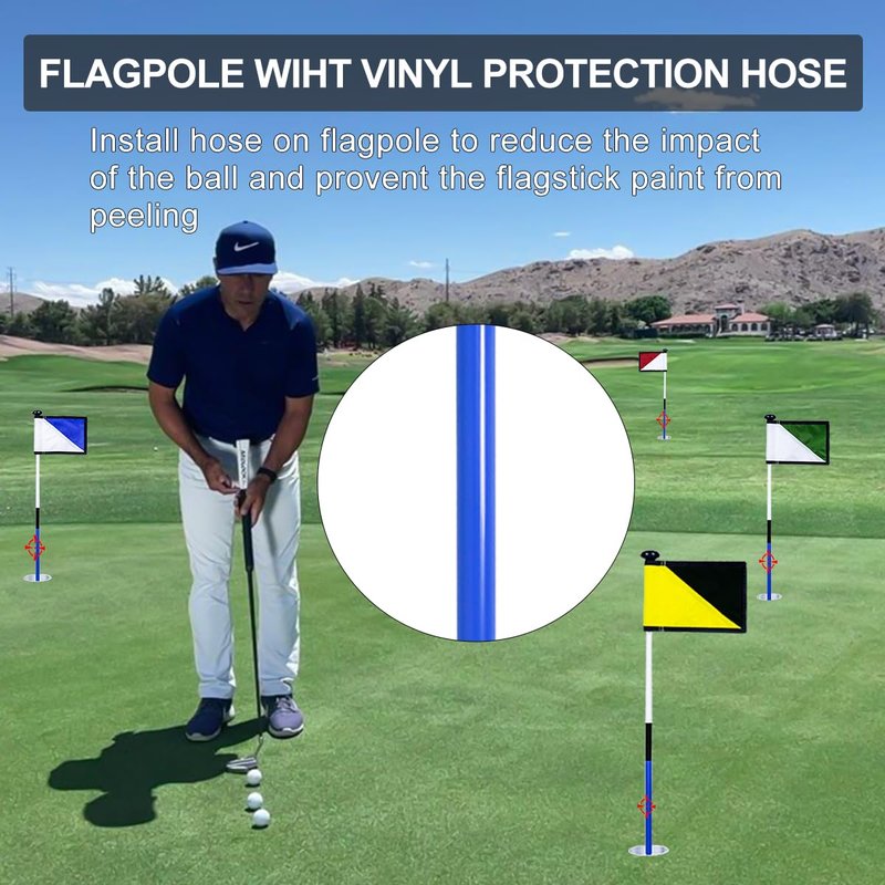 Konday Golf Flagstick 3ft, Flag Hole Cup Set Double-Sided Putting Green Flags for Backyard Putting Green Driving Range Practice Two-Section Design Portable 4 Pack 6 Inch Height Golf Cup
