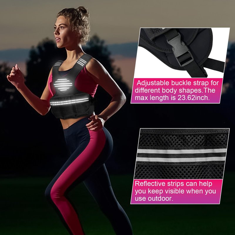 Adjustable Weighted Vest for Women, Weighted Vests with Reflective Strip and Large Pocket for Strength Training for Men & Women, 4-10 Lb