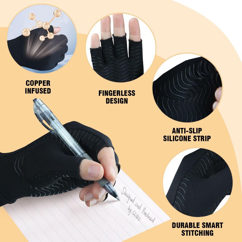 SHIFANQI 2 Pairs Copper Arthritis Gloves for Carpal Tunnel Pain Relief, Compression Gloves to Alleviate Hand Pain,Swelling,Fingerless Typing Gloves for Rheumatoid,Tendonitis for Women&Men (Medium)