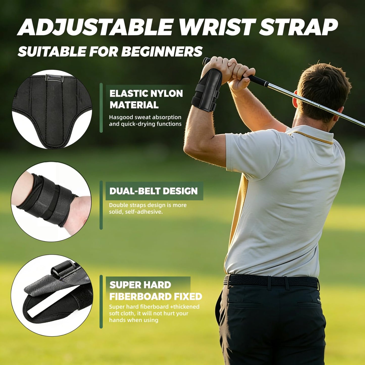 JCWPVA Retractable Golf Swing Trainer with Wrist Support Brace, Golf Grip Trainer & Swing Aid for Right Hand, Adjustable Golf Training Equipment for Strength & Tempo Training, Indoor Outdoor Practice