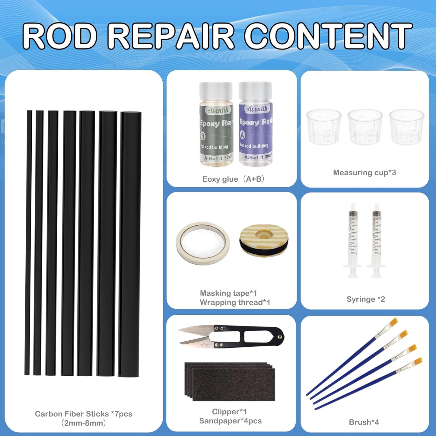 Aventik Fishing Rod Repair Kit - Complete Accessories for Carbon Fiber Pole Maintenance | Fix Broken Rods
