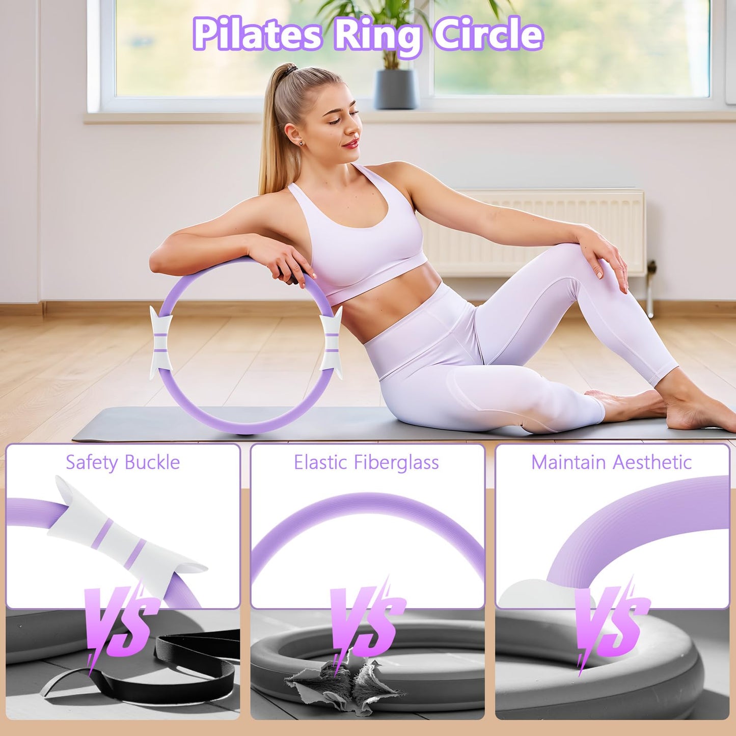 Fikswe 14" Pilates Ring - Magic Circle for Inner Thigh, Arm & Core Toning | Anti-Bend Foam Handles | Home Fitness Gear for Women