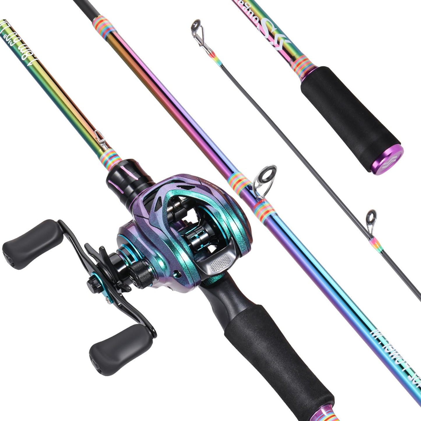 Souagyilang BaitCasting Fishing Rod Reel Combo,2 Pieces Medium Heavy Pole with Super Smooth Casting Gear Baitcster Combo (6.9ft Right Hand)