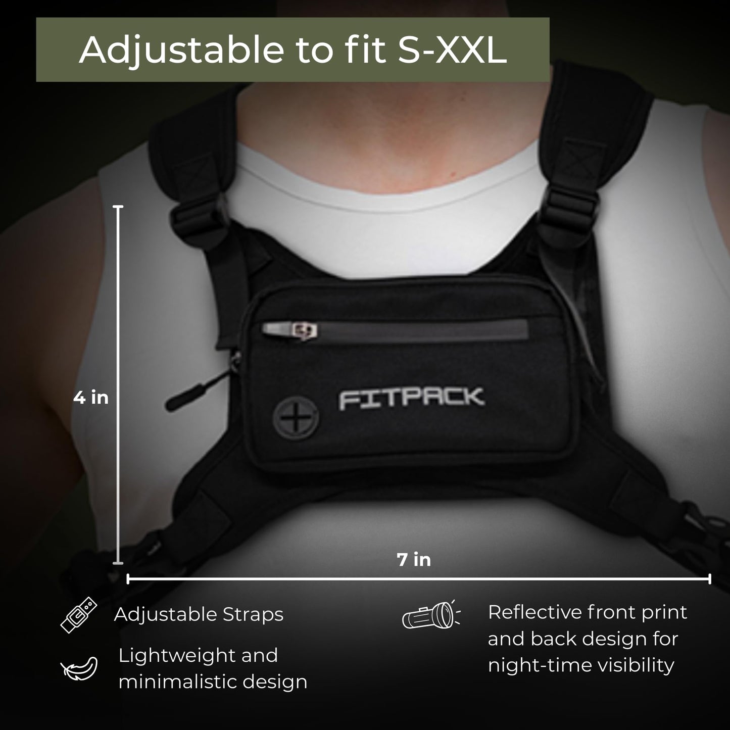 Running Vest for Men & Women, Lightweight Chest Bag for Phone Holder and Storage Vest, Water Resistant Cross Body Pack Running with Adjustable Shoulder Straps for Workouts and Training (Black)