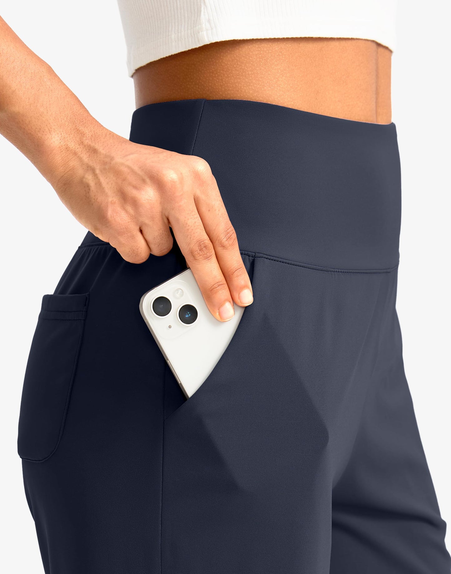 G Gradual Women's Bermuda Long Shorts with Pockets 7" High Waisted Knee Length Shorts for Women Walking Athletic Workout(Navy-L7,M)