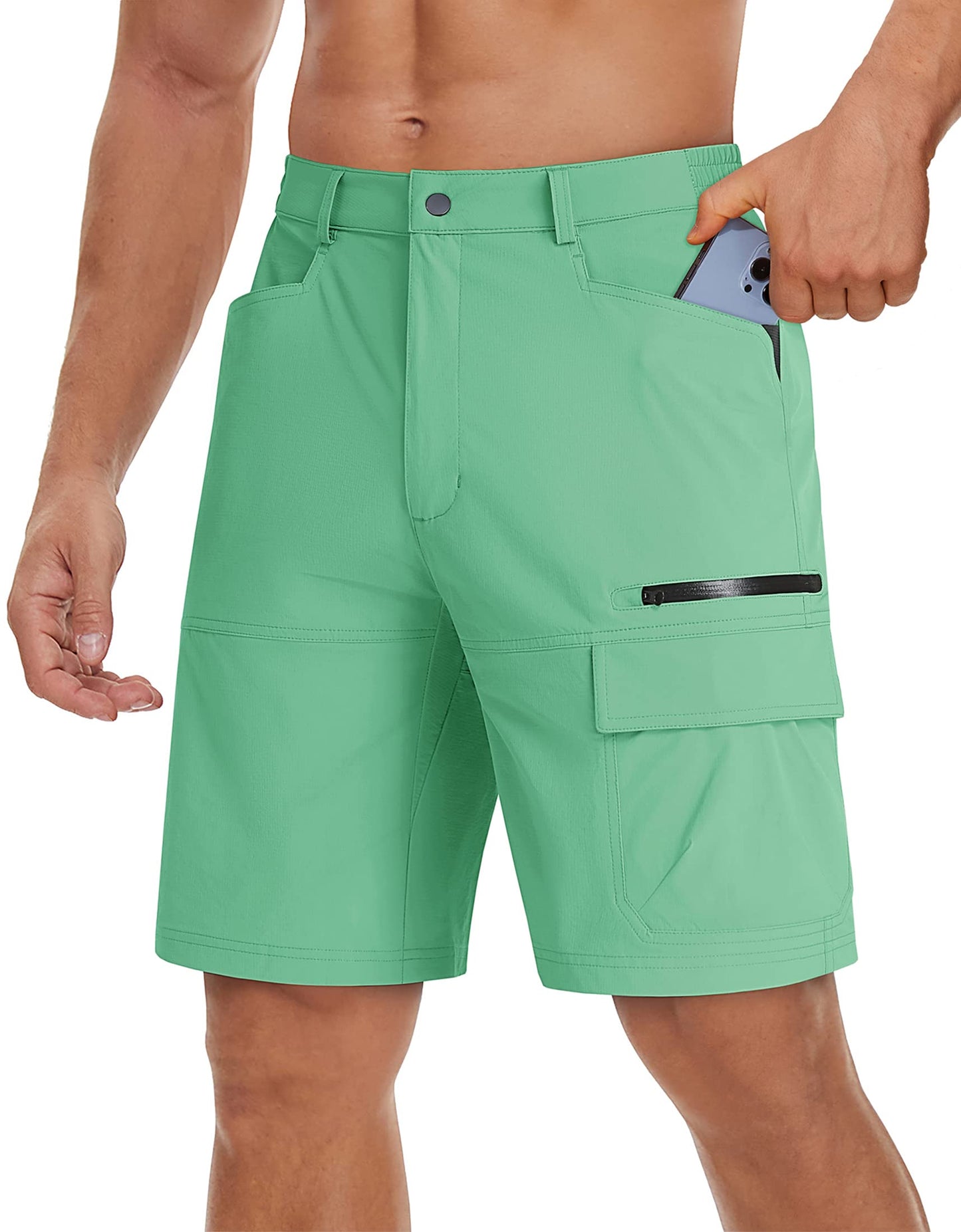 TACVASEN Mens Dress Shorts Golf Outdoor Lightweight Quick Dry Summer Casual Hiking Cargo Shorts with Zipper Pockets Mint Green 38