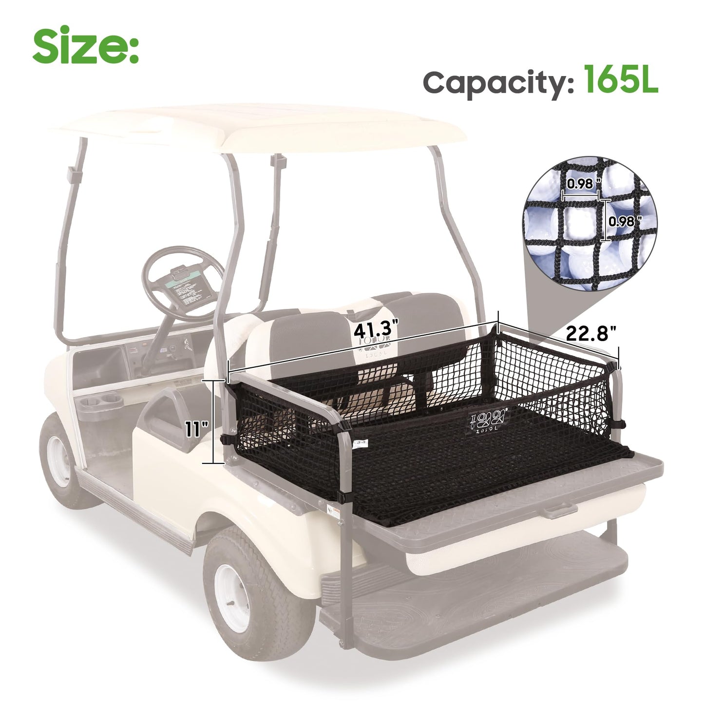 10L0L 4 Passenger Golf Cart Cargo Net for Yamaha,Club Car DS/Precedent, EZGO TXT/RXV, Adjustable Elastic Storage Net, Cargo Mesh Organizer Nets with Strong Buckle