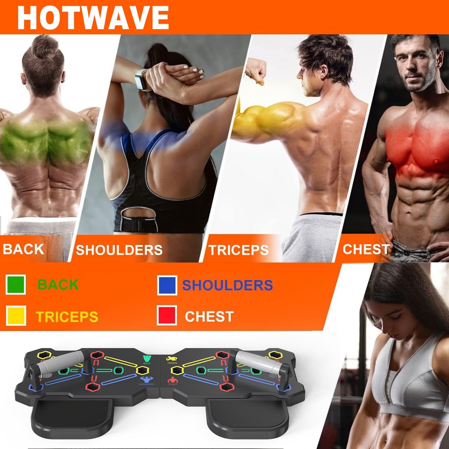 HOTWAVE Portable Workout Equipment with 20 Gym Accessories, Push Up Board &Plank Trainer, Resistance Bands with Ab Wheel, Exercise at Home For Men and Women