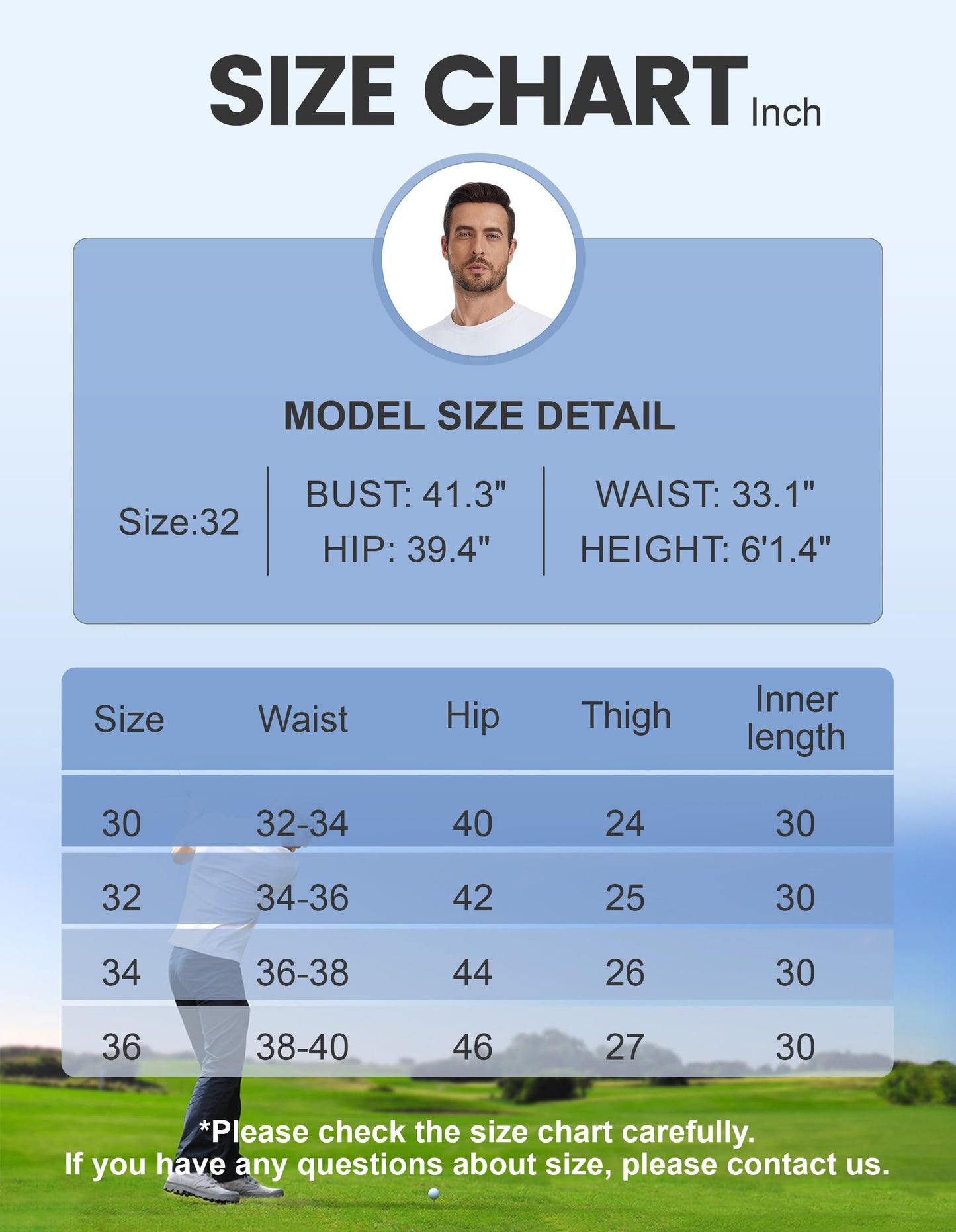 BLUE CHILL Mens Golf Pants Quick Dry with Pockets Light Grey 32W30L