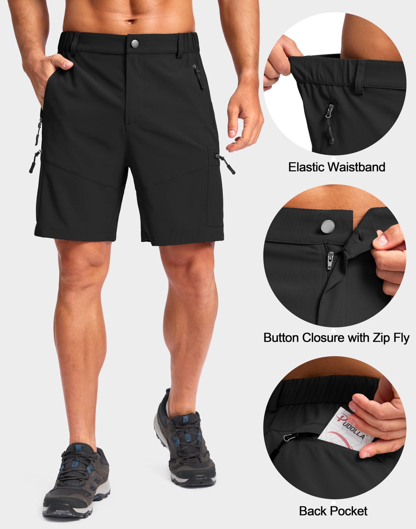Pudolla Men's Hiking Cargo Shorts Lightweight 7" Travel Casual Shorts for Men Golf Work Outdoor with 5 Zipper Pockets(Black 3X-Large)