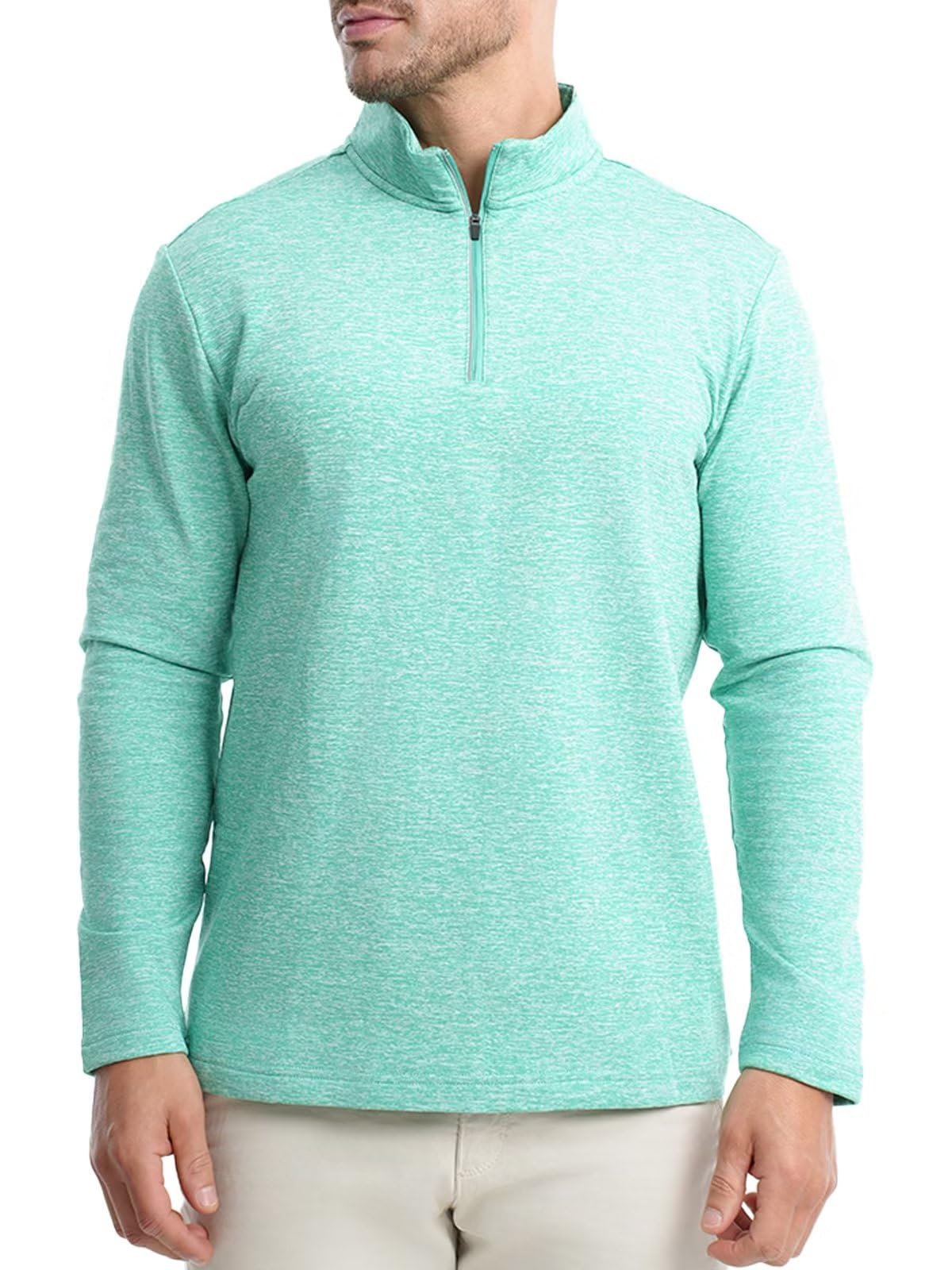 MARAMI 1/4 Zip Sweatshirts for Men Quarter Zip Fleece Golf Pullovers Thermal Athletic Sport Winter Tops Heather Green L