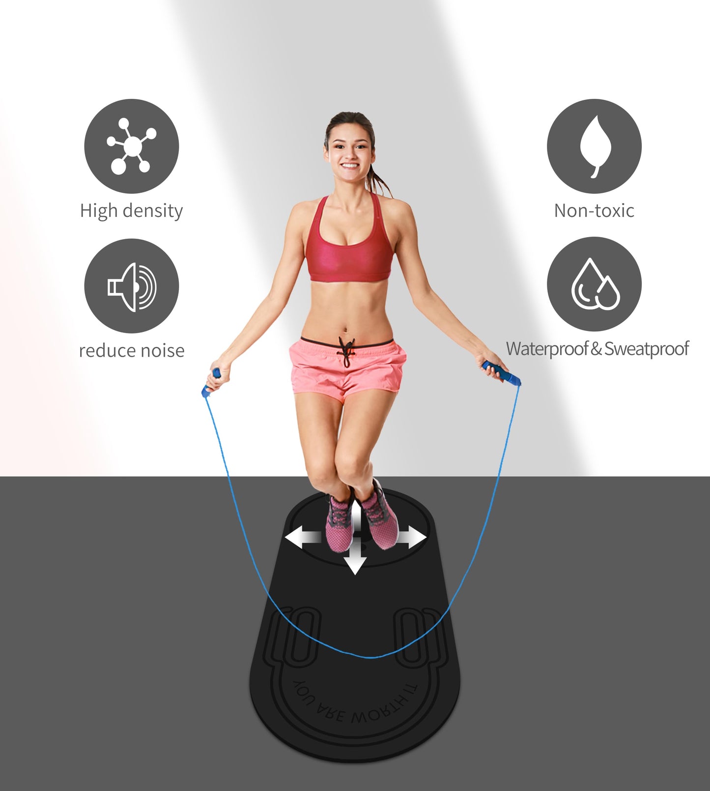 Knsbk Non-Slip Jump Rope Mat for Shock Absorption - Skipping Mat for Adults & Children Home Indoor Workout Exercise in Green