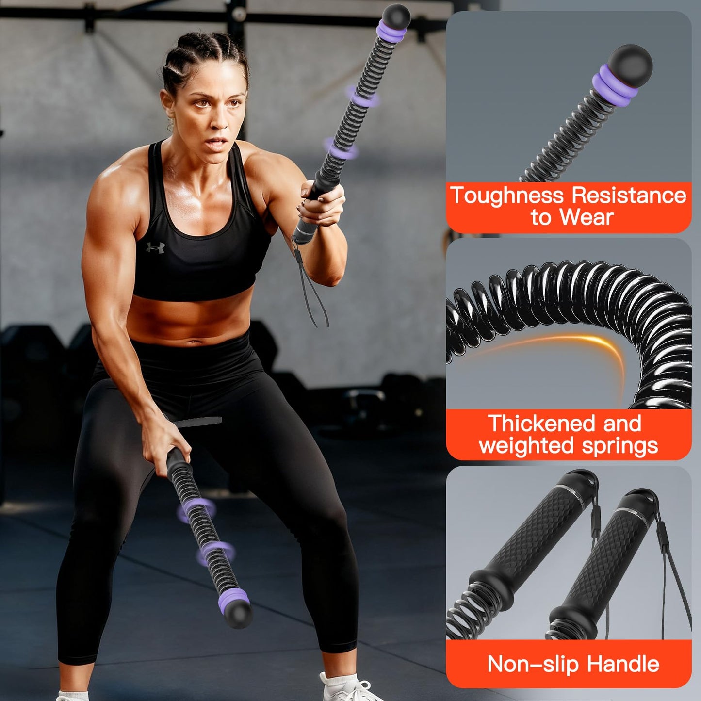 Weighted Ropeless Battle Ropes (2-Pack), Adjustable Resistance and Portable Cordless Battle Ropes for Home Gym with Non Slip Handle, HIIT and Low-Impact Aerobic Training for Men & Women (Purple)
