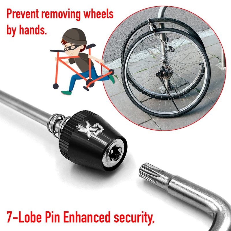 ONIPAX Anti-Theft Bicycle Locking Skewer Set with 7-Lobe Security Key, Universal Wheel Hub Skewers for Mountain and Road Bikes, Enhanced Fixed-Spring System for Easy Maintenance
