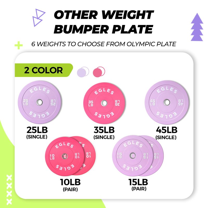 EGLES Vibrant Pink Weight Plates, Rubber Barbell Plates, 2-inch Olympic Standard 15LB Pair Olympic Bumper Plates Steel Inserts for Home Gym Weightlifting, Strength Training, Fit Workouts
