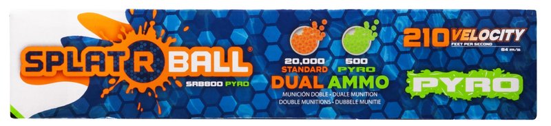 SplatRBall SRB800 Pyro Glow-in-The-Dark Water Gel Ball Blaster Kit - Full Auto, 210 FPS, 800-Round Magazine, 20,500 Total Rounds - Orange/White
