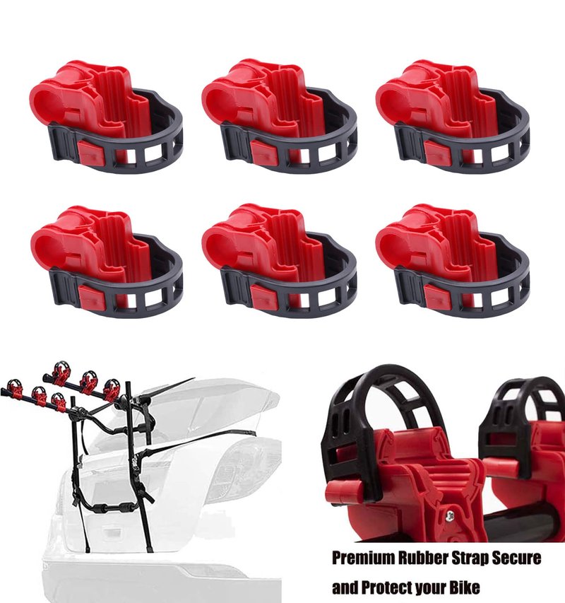 ASENDIWAY 6Pcs/Set Bike Rack Hitch Mount Bicycle Car Bike Rack Strap Replacement Cradles Cargo Carrier Spare Hooks with Rubber Straps Car Racks Accessories 1-1/4"&2" Truck Hitch Red&Black