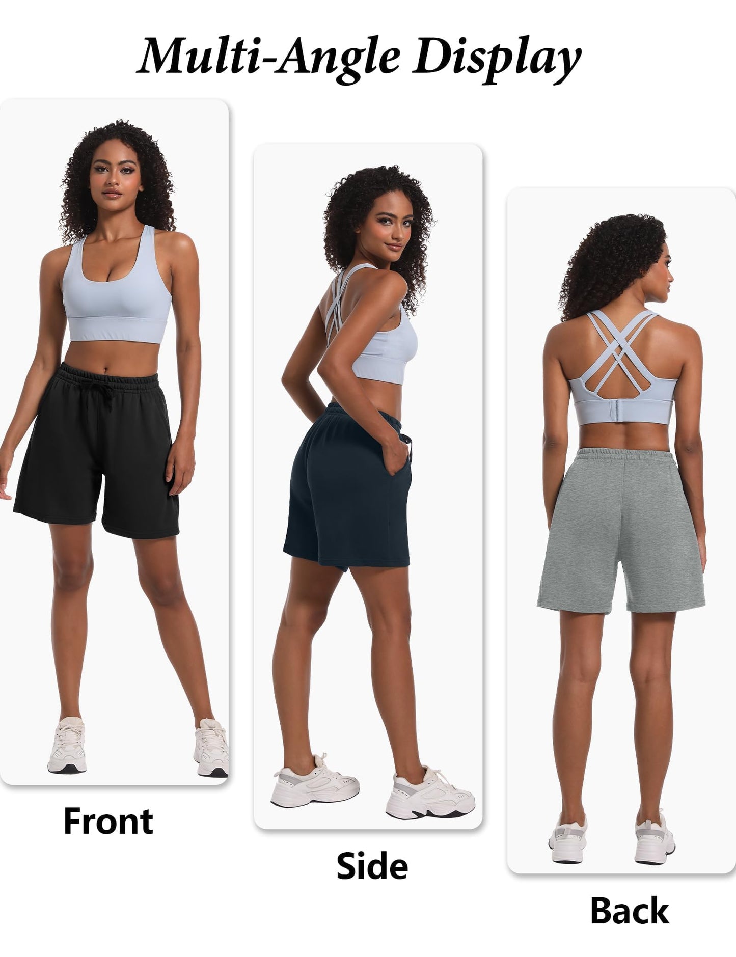 Dalavch 4 Pack Women's Summer Sweat Shorts Cotton Comfy Drawstring Shorts for Casual Lounge Sport Athletic with Pockets 2 Black 1 Pitch Blue 1 Heather Grey Large