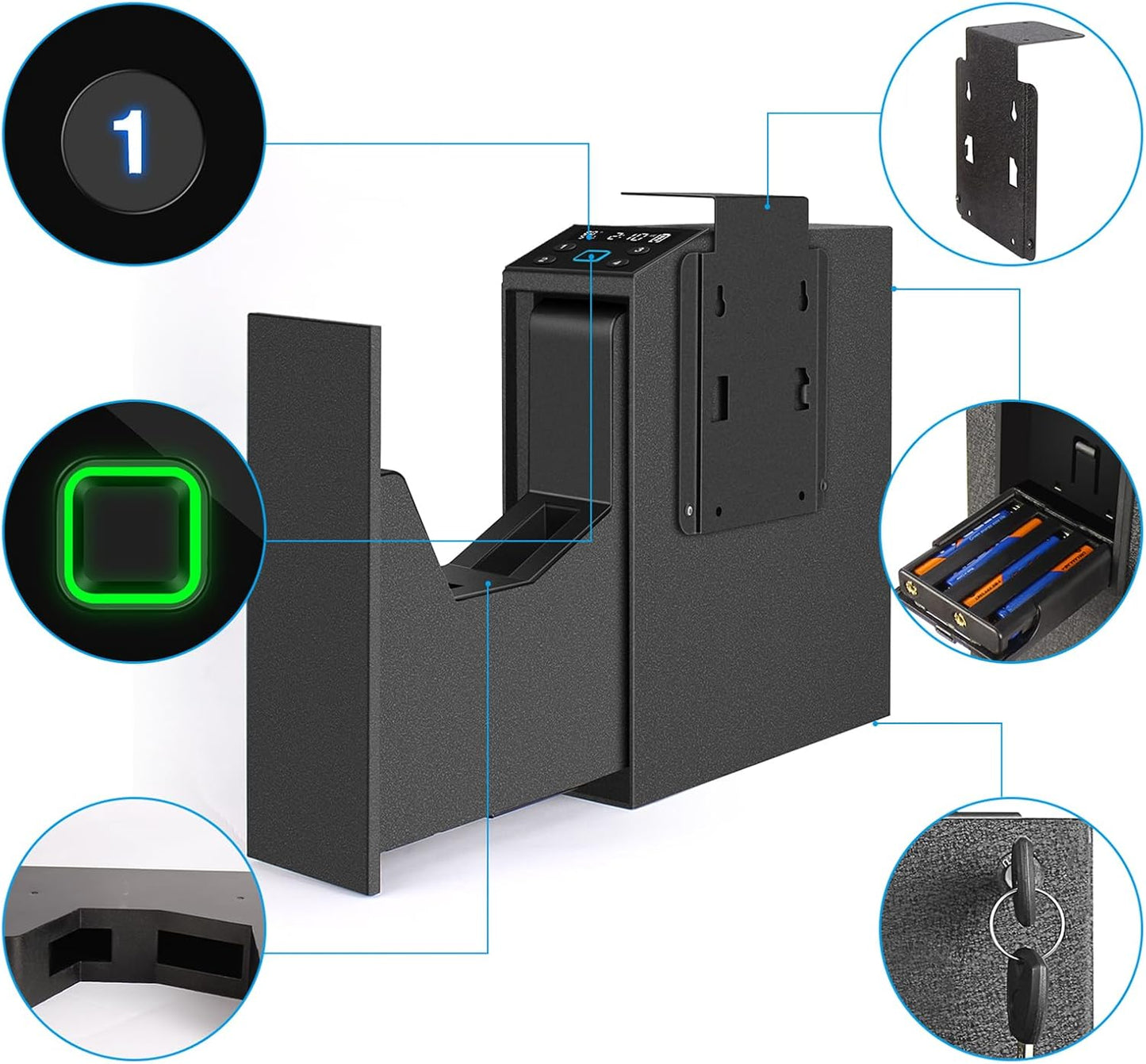Biometric Handgun Safe - LCD Screen for Temperature, Humidity & Time | Nightstand, Desk, Wall, Truck Use