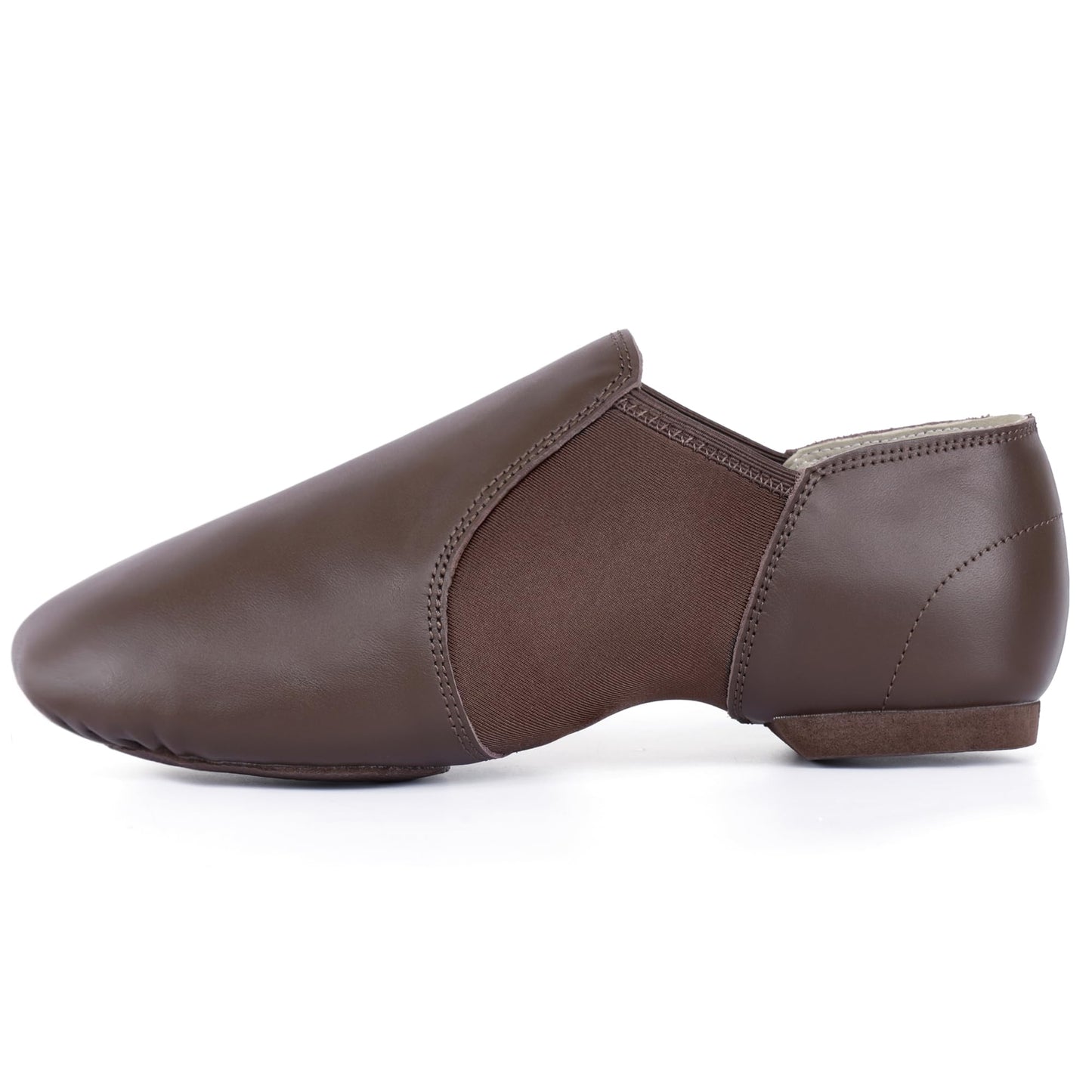 Linodes Unisex Leather Upper Jazz Shoe Slip-on Dance Shoes for Women and Men Coffee 5M