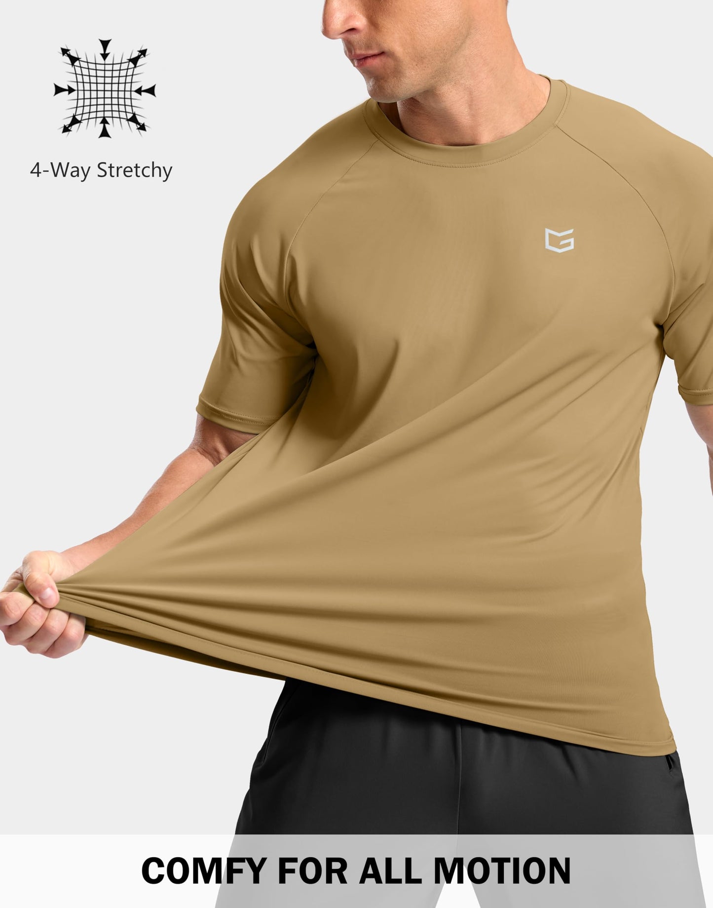 G Gradual Men's Athletic Workout T-Shirts Moisture Wicking Cooling Running Shirts Short Sleeve Performance Tee for Gym Tennis(Khaki,4XL)