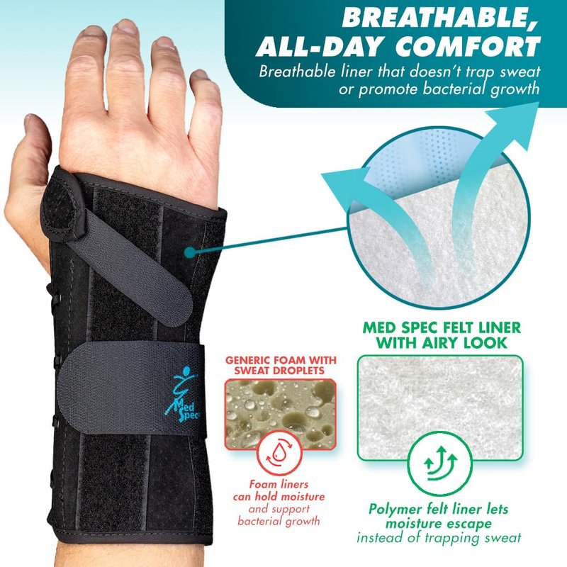Med Spec 8" Wrist Lacer (Right Hand, Small) - Wrist Brace with Easy Adjustable Lacing Support - Carpal Tunnel Hand and Wrist Stabilizer with Palmar & Dorsal Stays, Breathable Liner, 223932