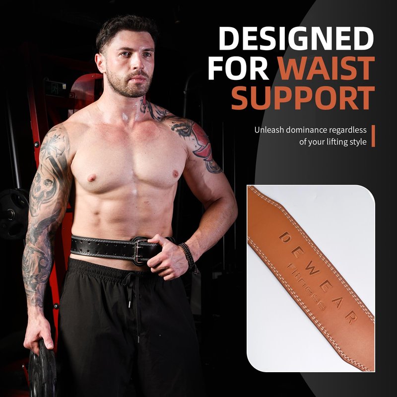 Genuine Leather Weight Lifting Belt, 4”& 6” Padded Lumbar Back Support, 10 Adjustable Holes, Gym Weight Belt Ideal for Deadlift, Powerlifting, Bodybuilding and Squat (4-Inch Brown, L (33"-37"))