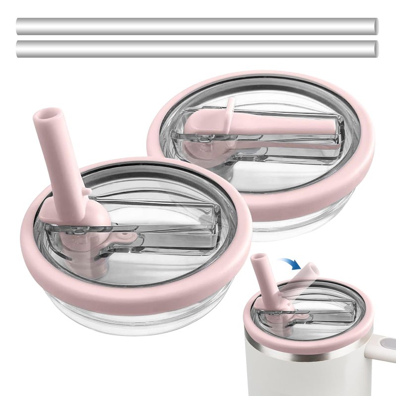 2 Pack 40 oz Tumbler Flip Straw Lid Replacement for Stanley Quencher H2.0, Leak Proof Spill Proof Lid Compatible with Stanley Cup, Tumbler Accessories (Pink)