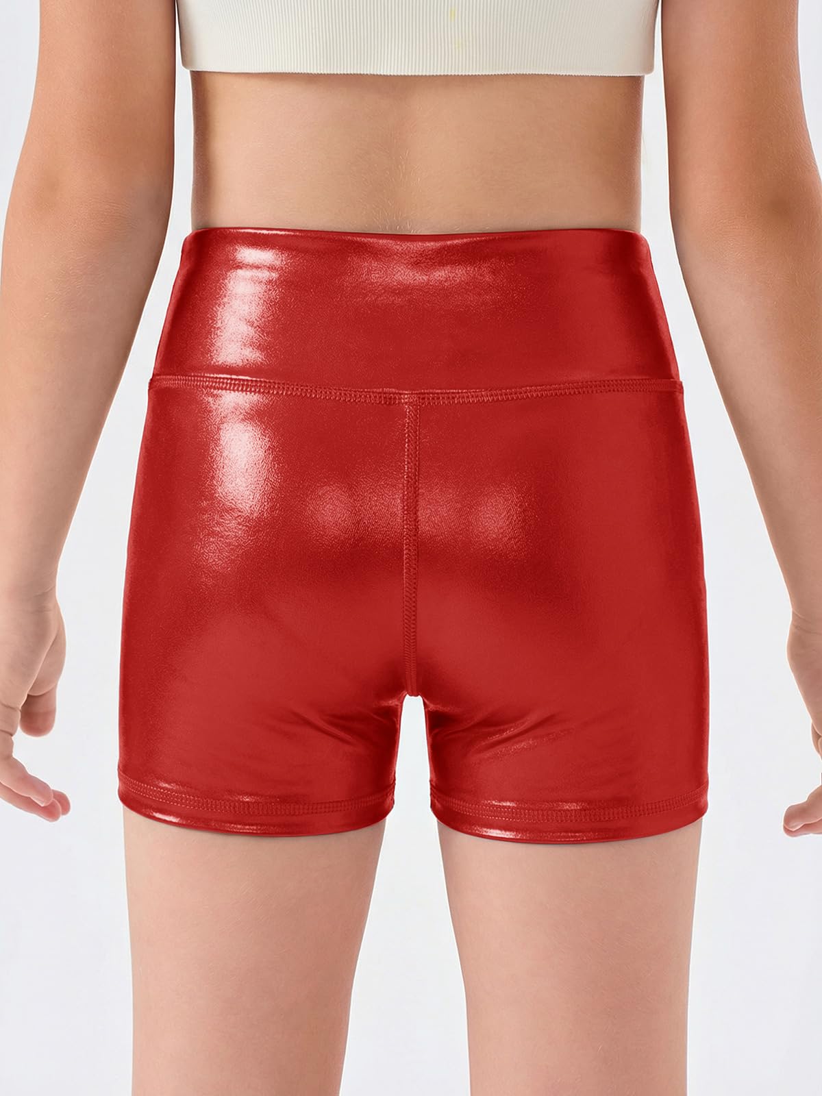 Haloumoning Girls Metallic Athletic Shorts Kids High Waisted Yoga Dance Biker Shorts Comfy Gymnastics Shorts 5-14Y