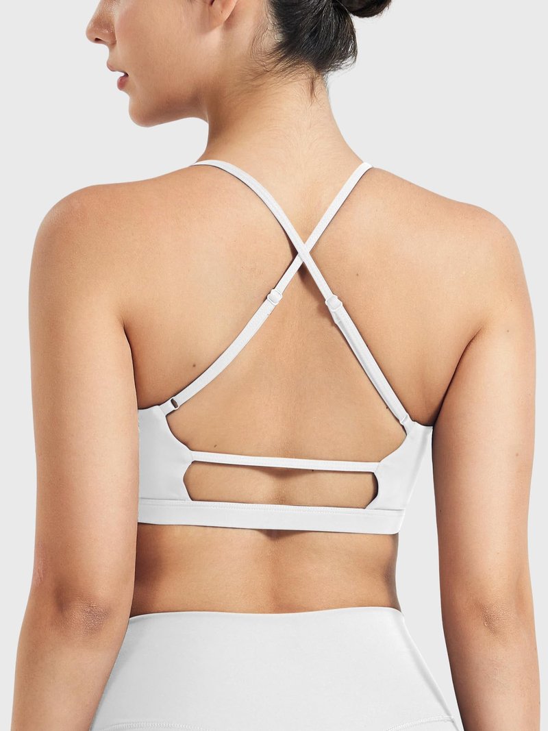 YEOREO Women's Sports Bras Chilene Strappy Criss Cross Open Back Low Impact Removable Cups Gym Yoga Workout Bra White