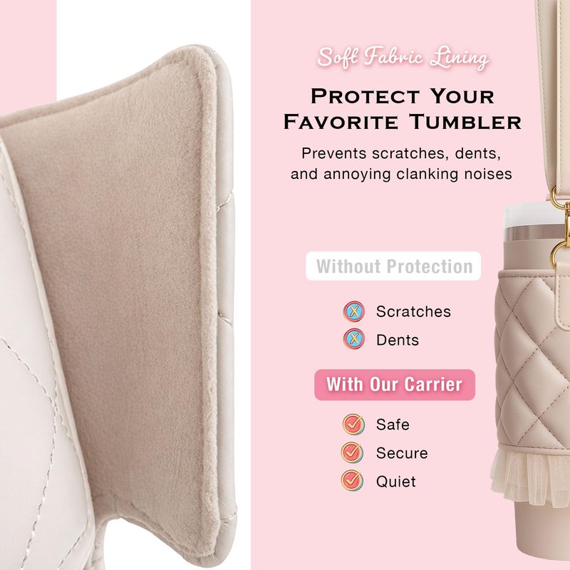 Water Bottle Carrier Bag for Stanley 40 oz Tumbler with Handle, Cute Lace Ruffle Style, Quilted Crossbody Bags with Strap for Teen Girl Gifts Trendy Stuff, Fits Stanley Cup Accessories