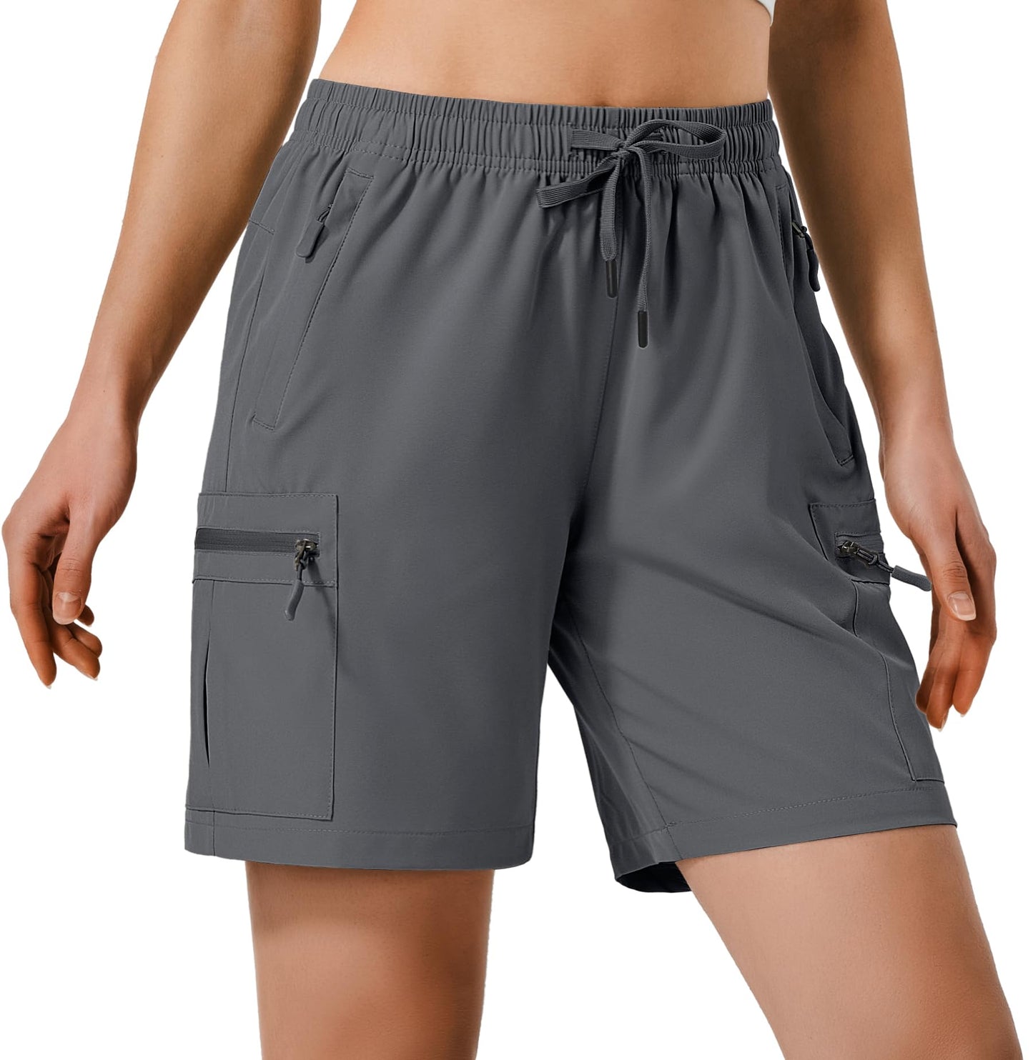 Hugut Women's Lightweight Hiking Cargo Shorts Quick Dry Athletic Shorts Camping Travel Golf Zipper Pockets Water Resistant Dark Grey