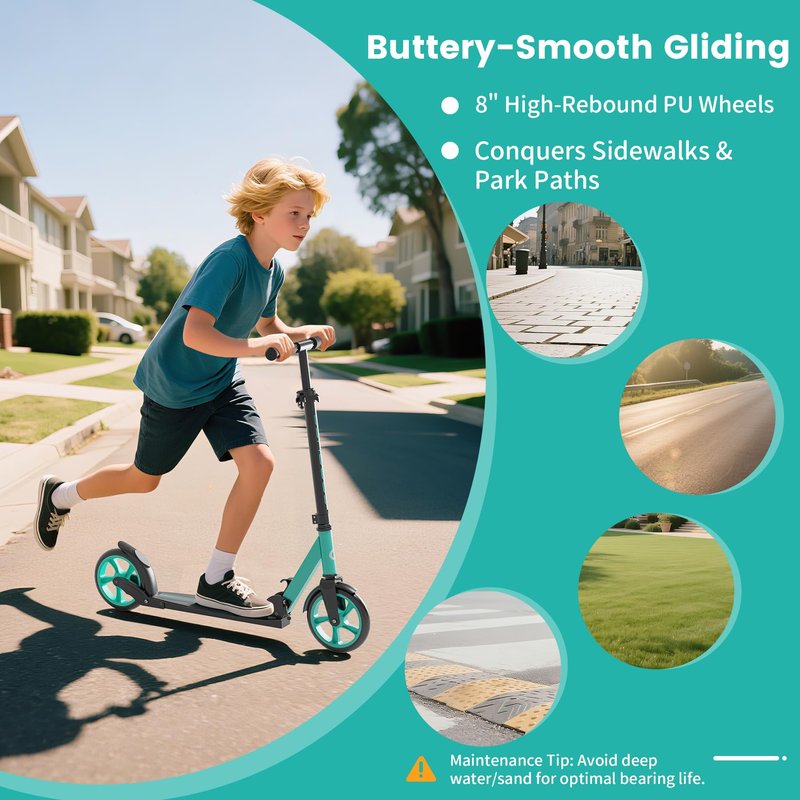 Kick Scooter for Kids 5-12, Teens, Adults, CPSC Certified Foldable Lightweight Sport Scooter with 8 Inch Wheels, Max Load 240 LBS, Gift for Childs