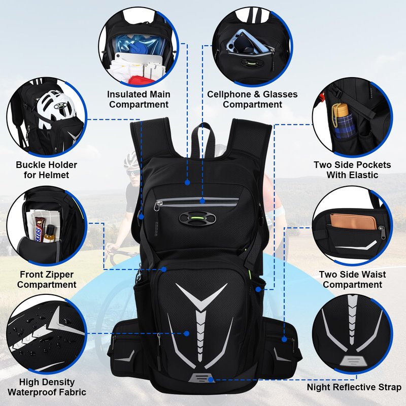 Insulated Hydration Backpack with 3L Water Bladder - 18L Leak-Proof Hiking Daypack, Lightweight Water Backpack for Men & Women, Gear for Trail Running, Cycling, Rave Festivals & Outdoor Sports
