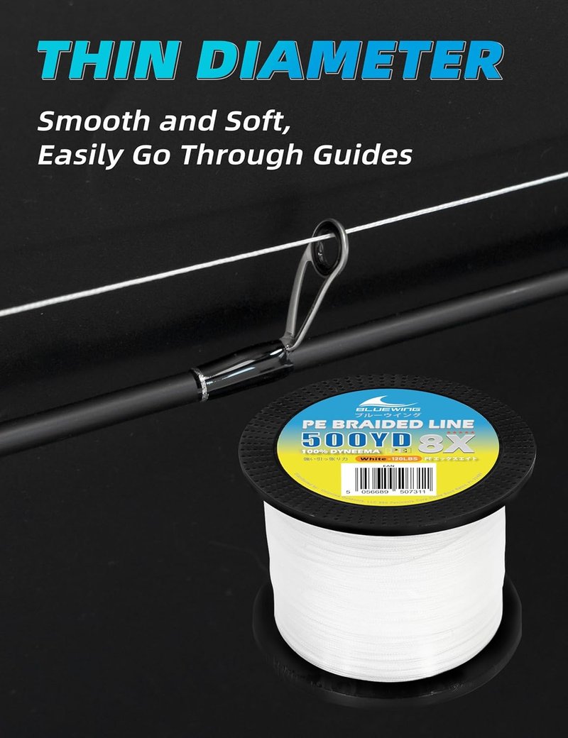 Braided Fishing Line - PE 8 Strands, Abrasion Resistant | 300/500/3000 Yards, 15-120 LB, Thin Diameter, Saltwater Fishing