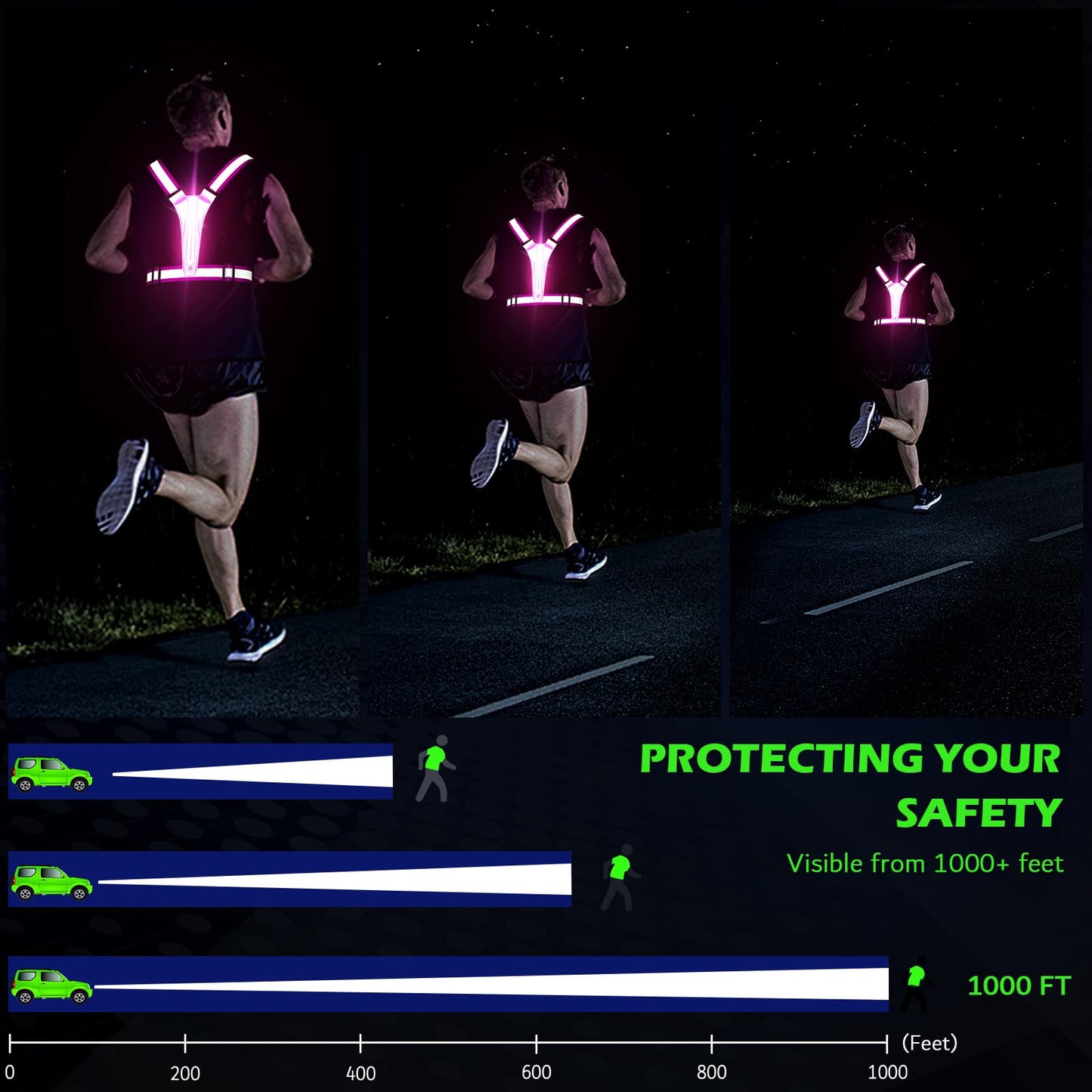 Ylzzrs LED Reflective Vest Running Gear, USB Rechargeable Light Up Running Vest Chest Phone Holder for Runners Night Walking,6-11hrs Light Adjustable Waist/Shoulder for Women Men Kids (Pink)