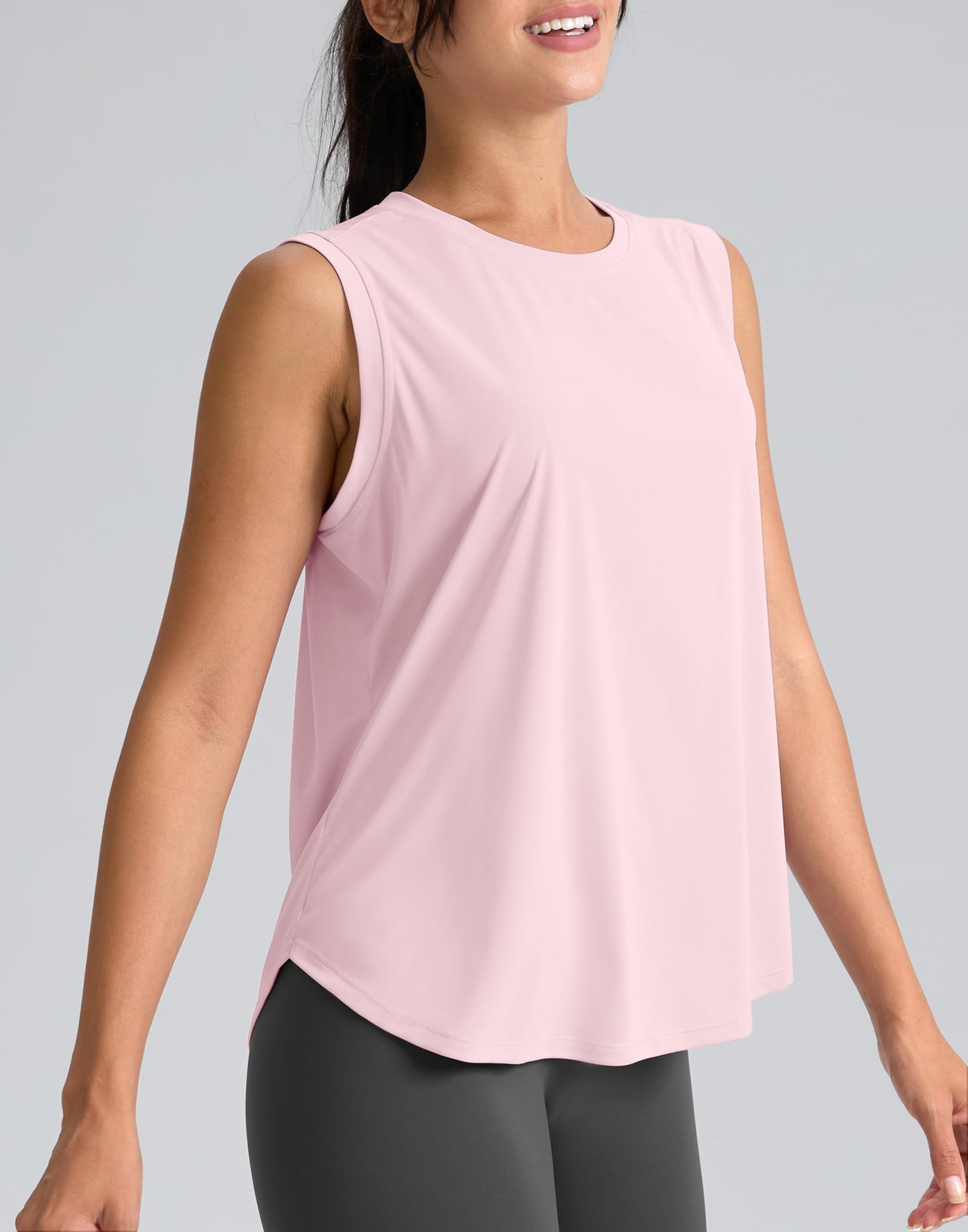SANTINY Women's Sleeveless Workout Tops Breathable Lightweight Active Tennis Yoga Shirts Athletic Running Tank Tops for Women (Pink_L)