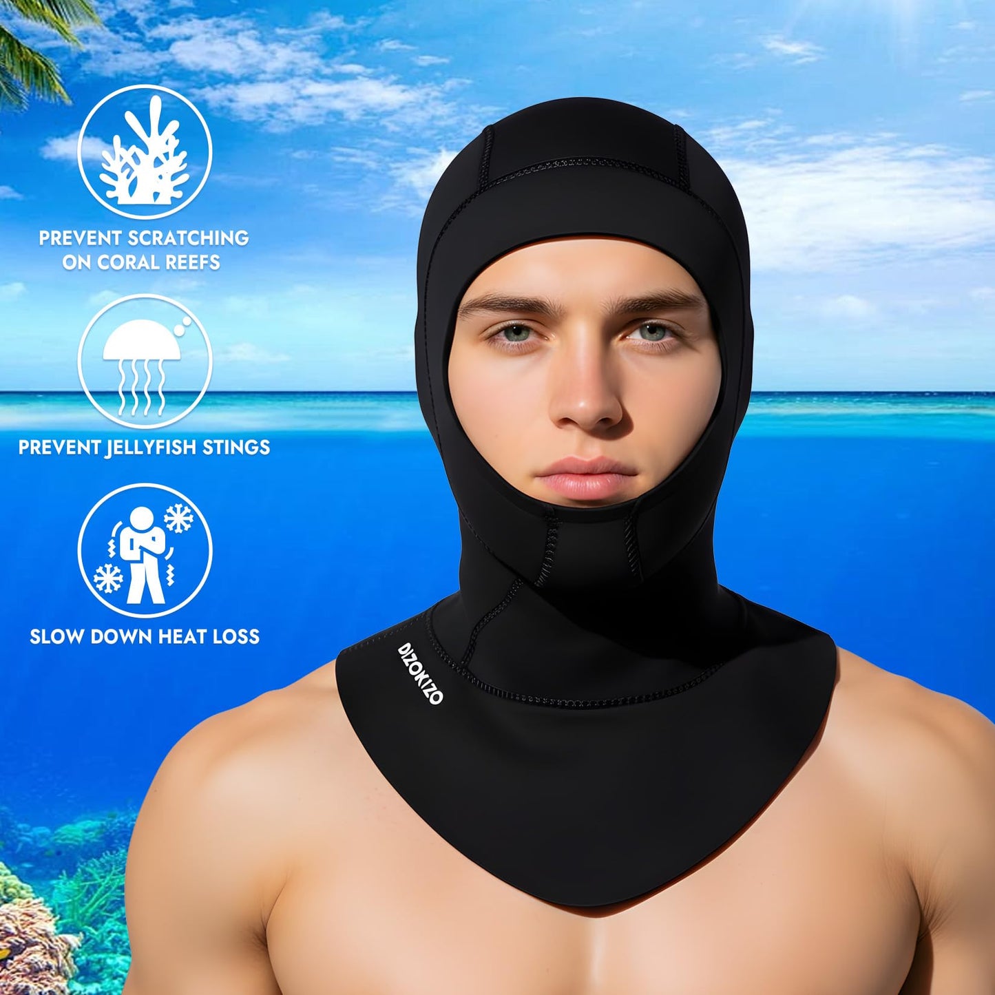 Dizokizo Diving Scuba Hood 3mm Thermal Neoprene Wetsuit Hood for Men Women Wetsuit Hat Cap for Kayaking Snorkeling Sailing Water Sports with Flow Vent (L)