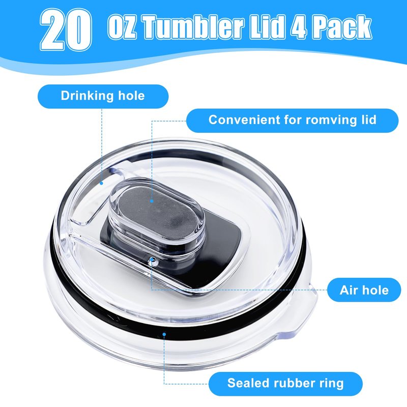 20 oz Tumbler Lid for Yeti, 4 Pcs Magnetic Replacement Lids for Yeti Rambler 20 oz Tumbler, 10/24 oz Mug and 10 oz Lowball, Travel Spill Proof Cup Lids Covers with Magnetic Slider Switch, BPA Free