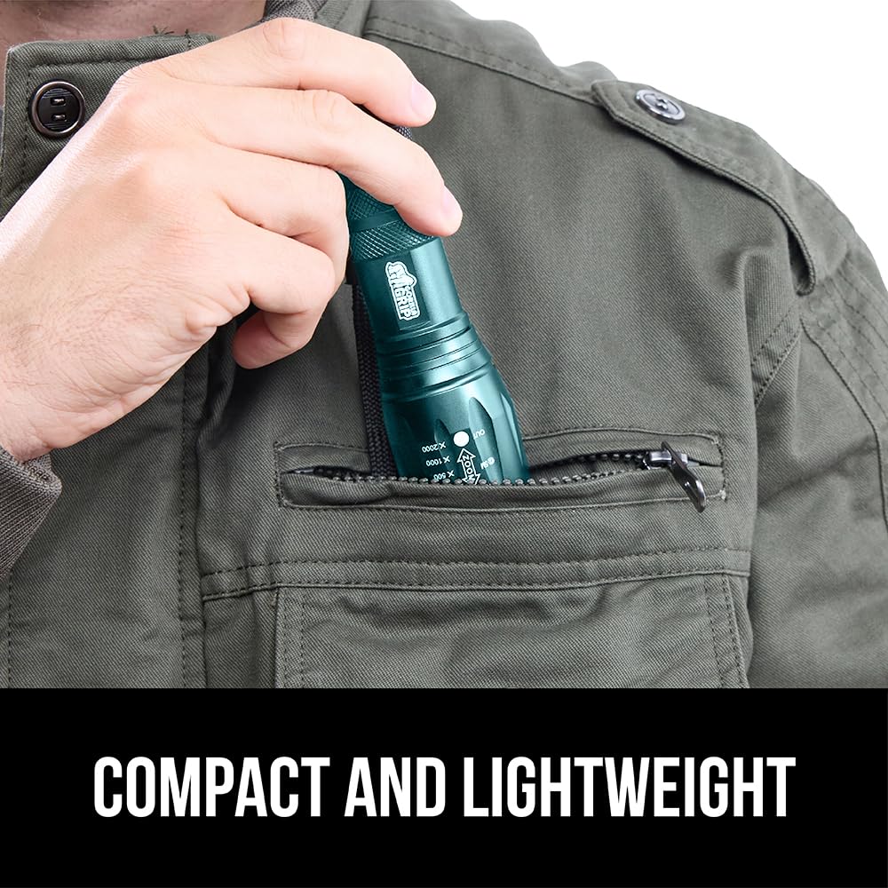 GORILLA GRIP Powerful LED Tactical Flashlight, 750 FT High Lumens 5 Adjustable Modes, Water Resistant, Ultra Bright Zoom Flashlights, Small Mini Flash Light, Camping, Night Dog Walking, 2 Pack Teal