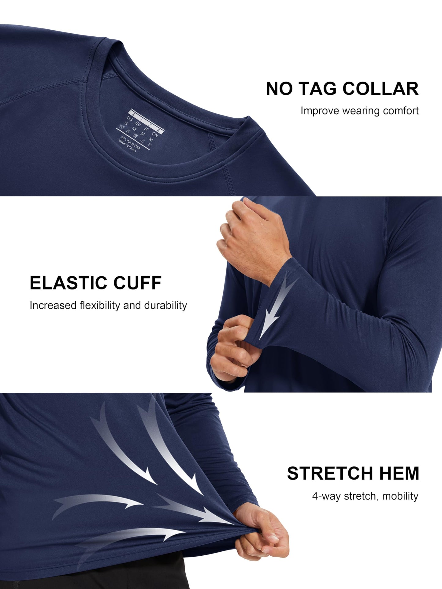 MAGCOMSEN Men's Long Sleeve Shirts Rash Guard Swim UPF 50+ UV Sun Protection Athletic Shirts for Hiking, Running, Workout Navy