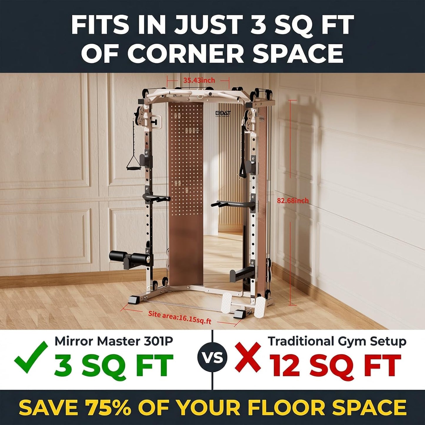 Home Gym Equipment - All-in-One Corner Master with 132 lbs Weight Stack | 17 Adjustable Settings, Space-Saving Design