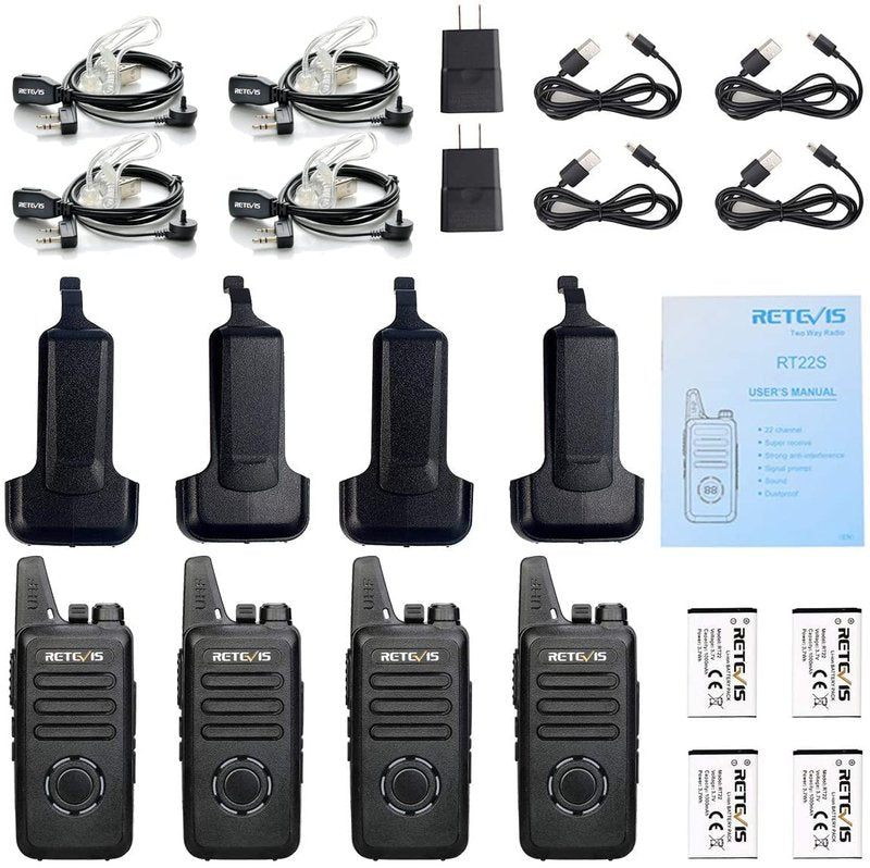Retevis RT22S 2 Way Radios Rechargeable Walkie Talkies with Headset Long Range Channel Display Lock Emergency Alarm Signal Prompt VOX, Two Way Radios for Family Event Camping Hiking Stores (4 Pack)