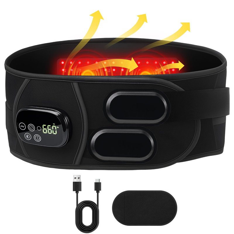 HOMVIMI Cordless Red Light Therapy Belt for Back Waist, Infrared Light Pad for Body Pain Relief, LED 660nm & 850nm Vibrating Massager with 3 Vibration, Back Brace Valentine Gifts for Men Women Mom Dad