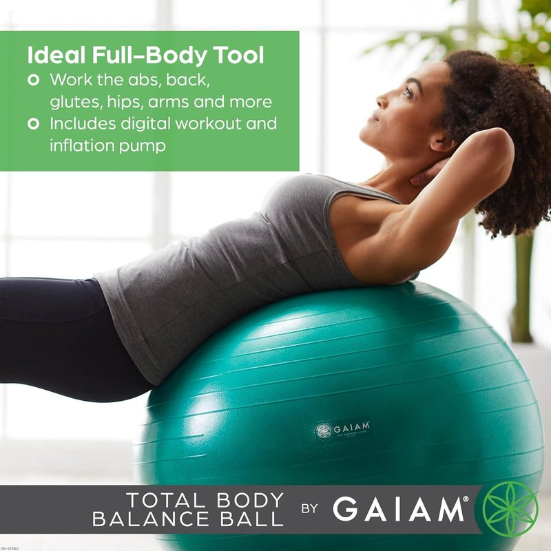 Gaiam Exercise Ball - Anti-Burst Balance Ball for Core Strength & Yoga | Includes Air Pump