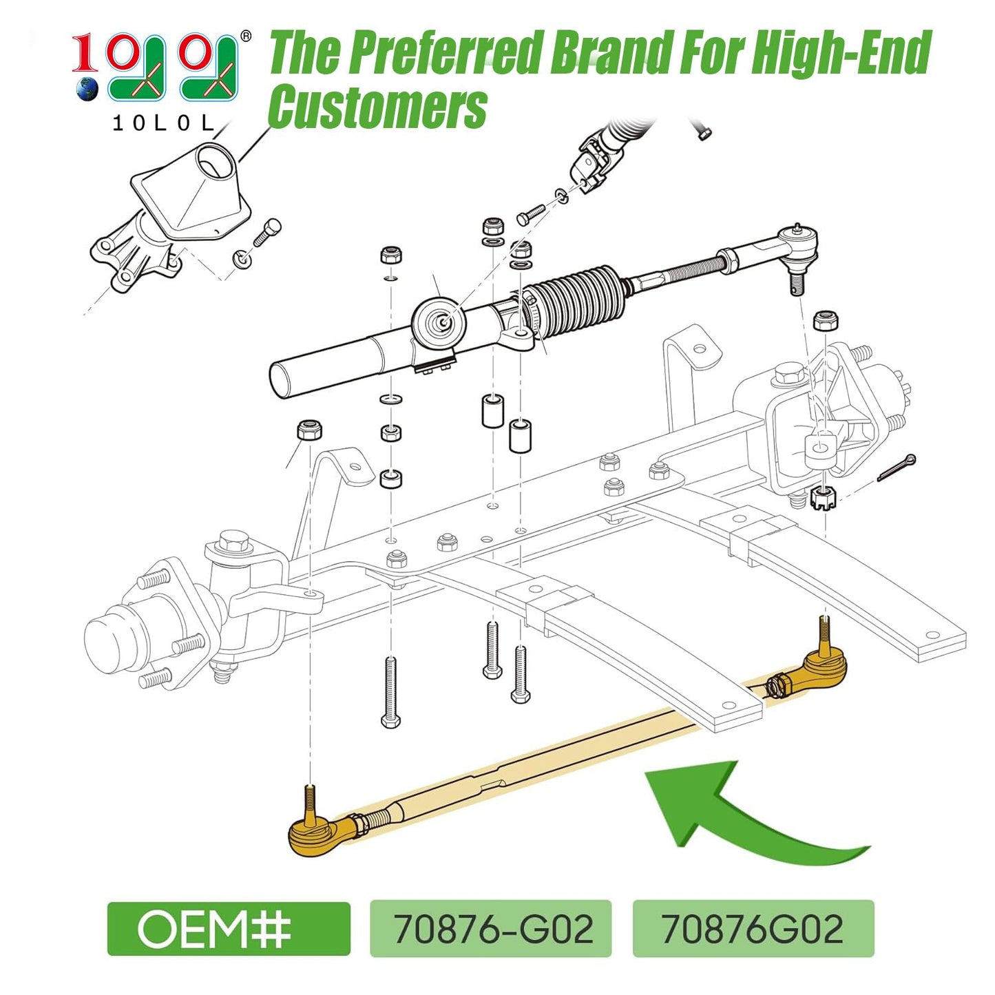 10L0L Golf Cart Tie Rod Assembly for 2001-up EZGO TXT, Shuttle, Workhorse & ST Series PDS Gas & Electric, OEM# 70876-G02 70876G02